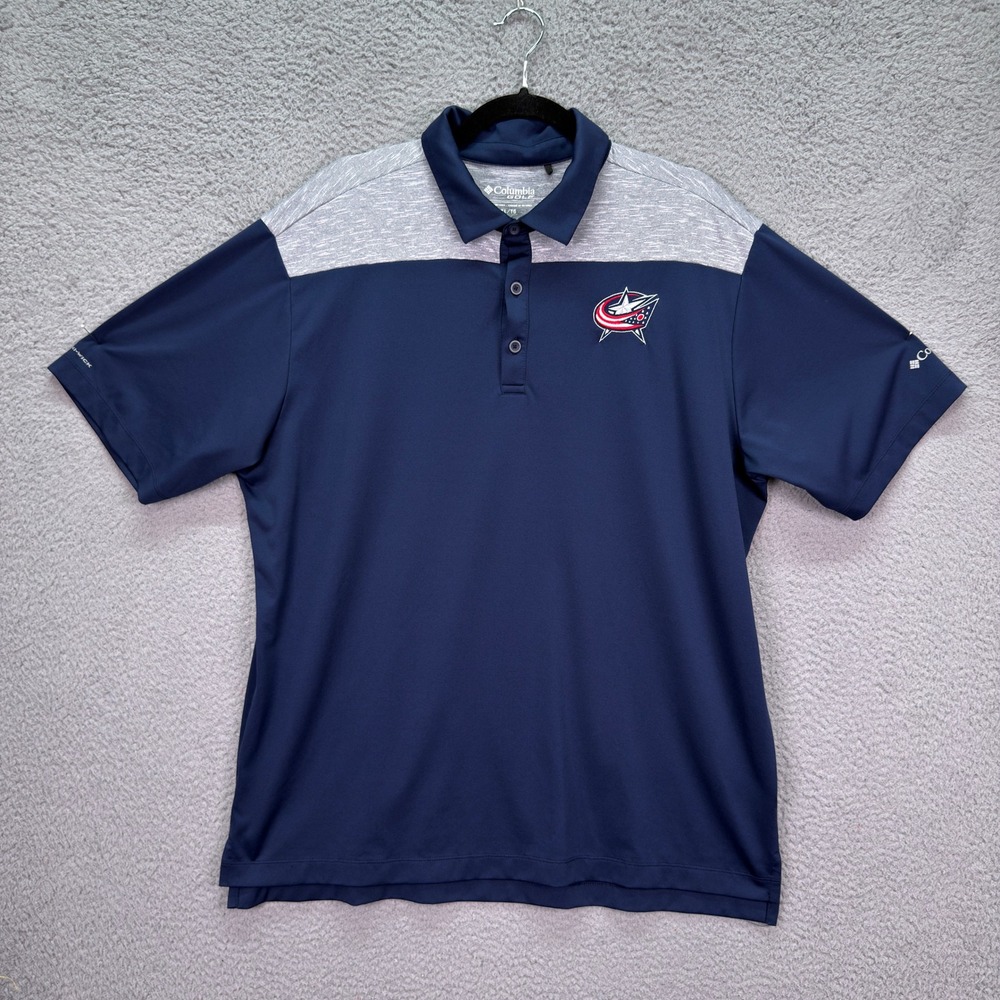 Columbus Blue Jackets Polo Shirt Men XL Navy Columbia Golf Omni-Wick Work Preppy